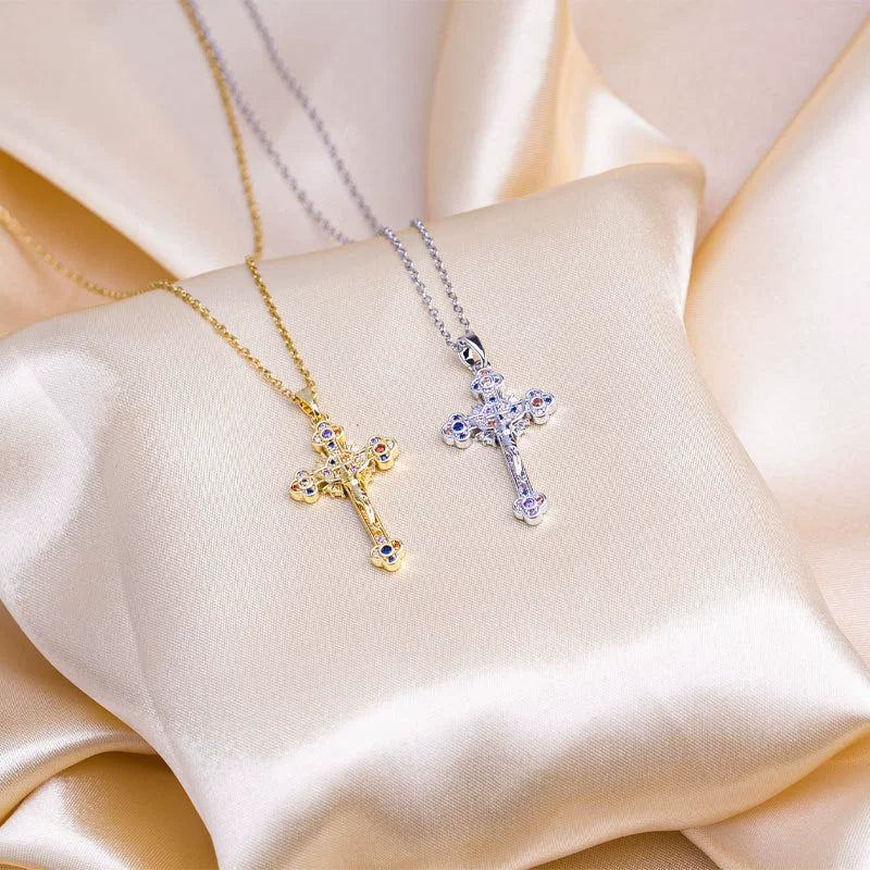 Wholesale Jewelry Titanium Steel Cross With Diamond Pendant Necklace Fashion Allmatch Unisex Electroplating Design
