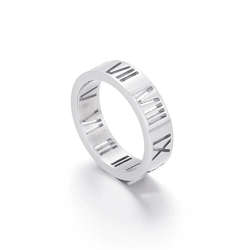 Wholesale Jewelry Titanium Steel Cut Out Roman Numeral Women's Ring Electroplated - Image 5