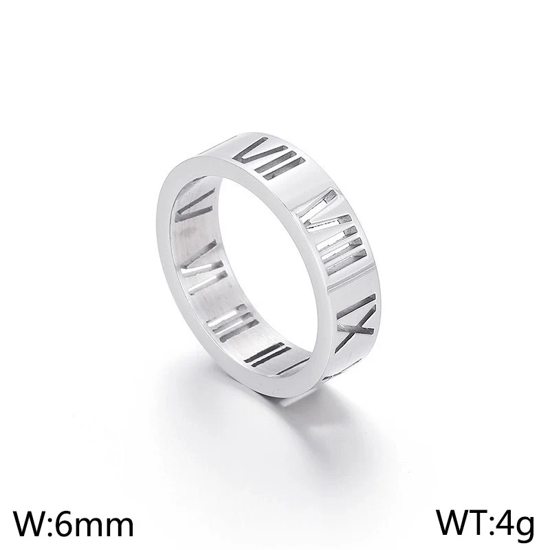 Wholesale Jewelry Titanium Steel Cut Out Roman Numeral Women's Ring Electroplated - Image 7