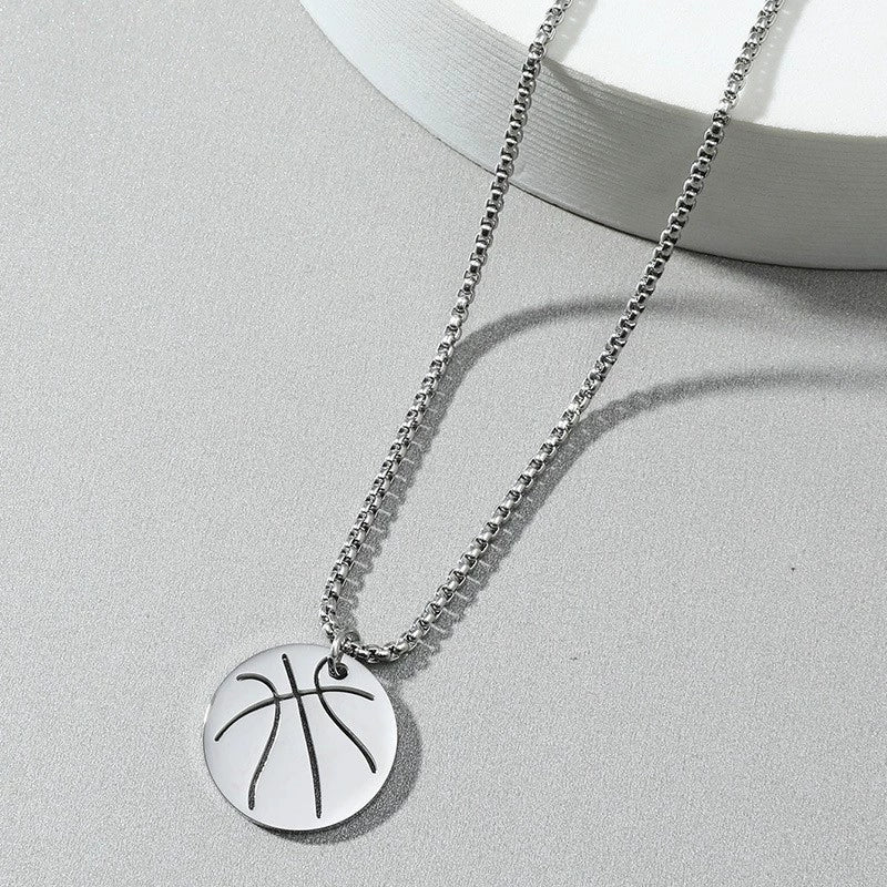 Wholesale Jewelry Titanium Steel Geometric Basketball Pendant Necklace With Pearl Chain And Electroplating - Image 10