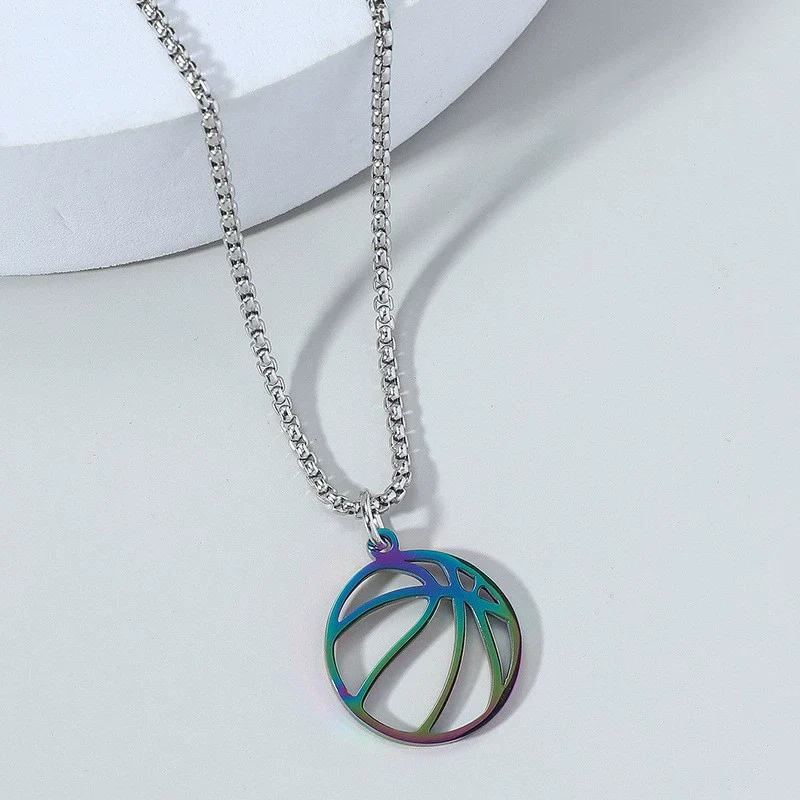 Wholesale Jewelry Titanium Steel Geometric Basketball Pendant Necklace With Pearl Chain And Electroplating - Image 12