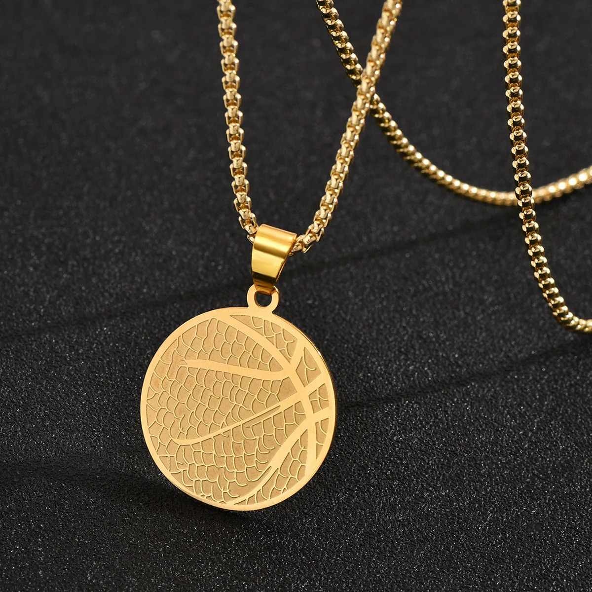 Wholesale Jewelry Titanium Steel Geometric Basketball Pendant Necklace With Pearl Chain And Electroplating - Image 3
