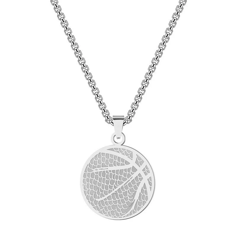 Wholesale Jewelry Titanium Steel Geometric Basketball Pendant Necklace With Pearl Chain And Electroplating - Image 6