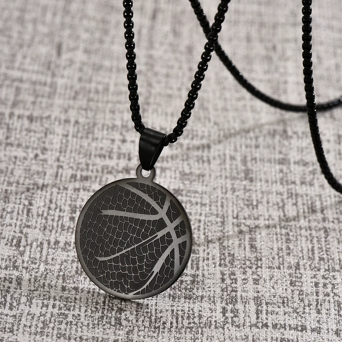 Wholesale Jewelry Titanium Steel Geometric Basketball Pendant Necklace With Pearl Chain And Electroplating - Image 8