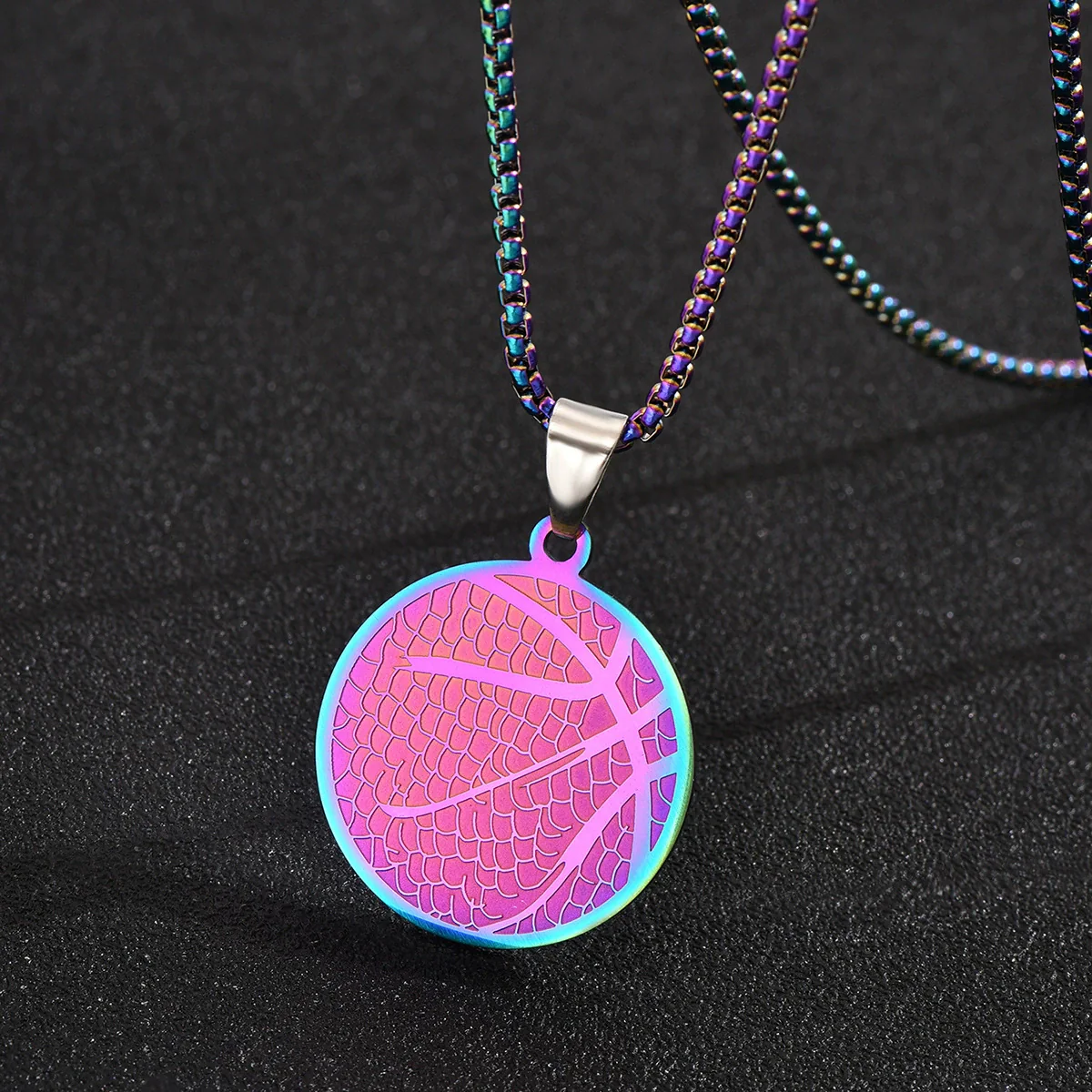 Wholesale Jewelry Titanium Steel Geometric Basketball Pendant Necklace With Pearl Chain And Electroplating - Image 9