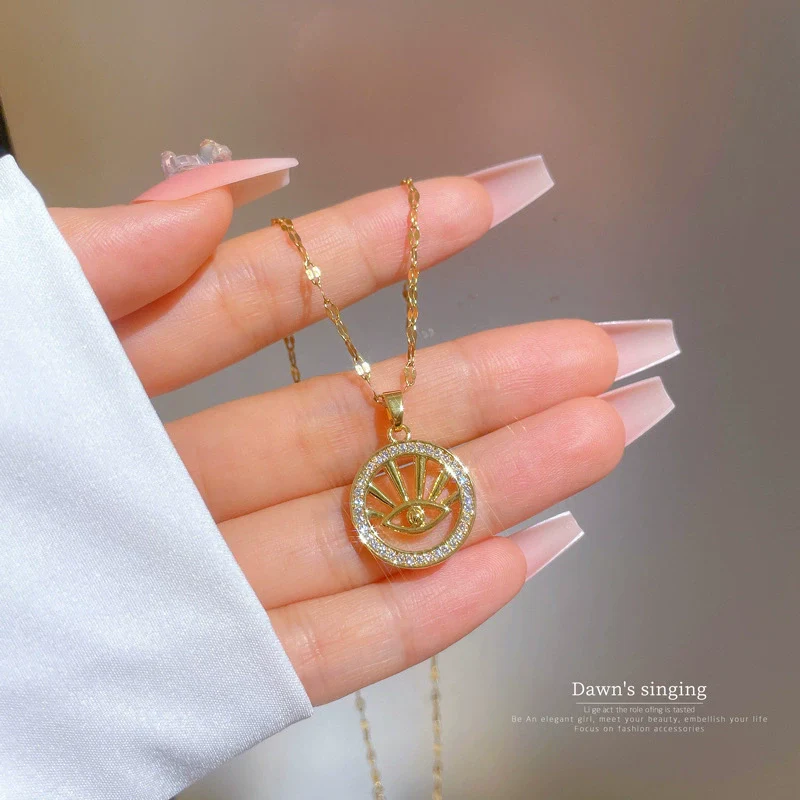 Wholesale Jewelry Titanium Steel Geometric Gold Plated Copper Devil's Eye Ring And Necklace With Diamond Micropaved Zircon Exotic Style For Women - Image 3
