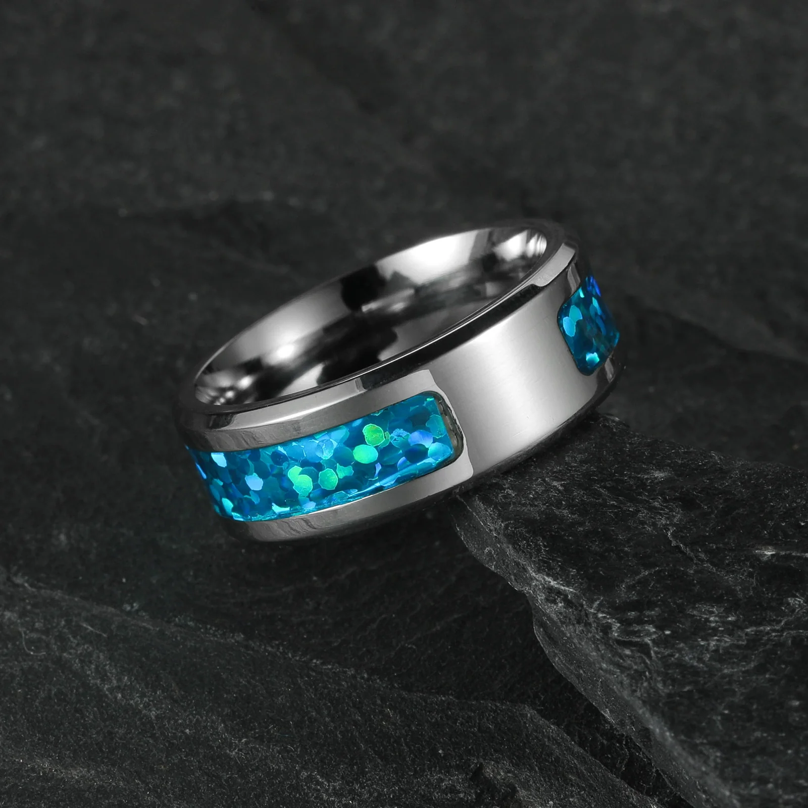Wholesale Jewelry Titanium Steel Geometric Half Ring Dripping Oil Inlaid - Image 2