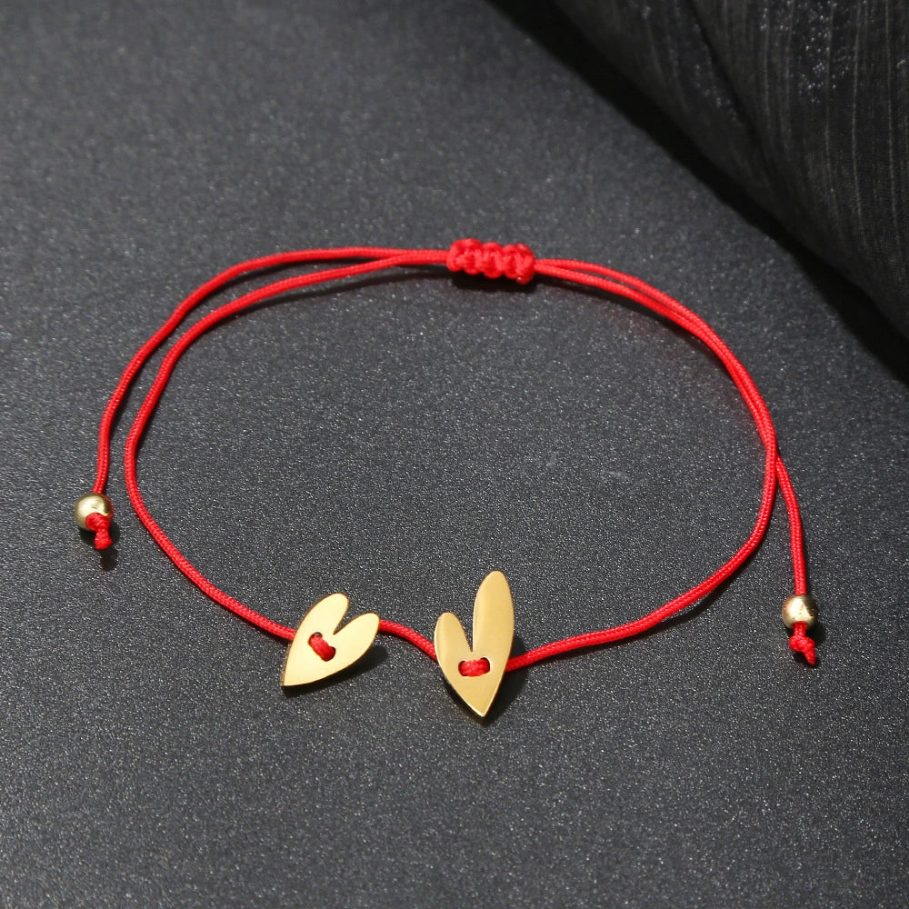 Wholesale Jewelry Titanium Steel Geometric Love Bracelet Hand Woven Red Rope For Lovers - Image 3