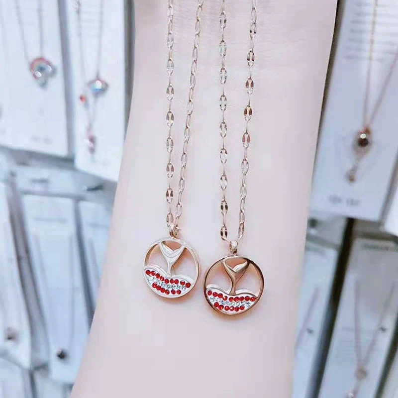 Wholesale Jewelry Titanium Steel Gold Color Pendant Necklace With Flower Pattern For Women Polished Box Chain - Image 13