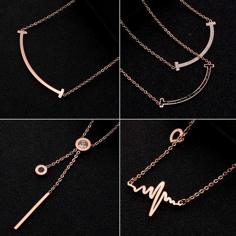 Wholesale Jewelry Titanium Steel Gold Color Pendant Necklace With Flower Pattern For Women Polished Box Chain - Image 2