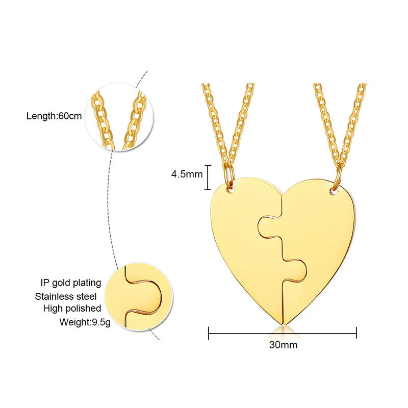 Wholesale Jewelry Titanium Steel Heart Shaped Friendship Pendant Two Piece Set Electroplated Simple Style - Image 2