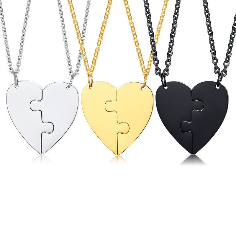 Wholesale Jewelry Titanium Steel Heart Shaped Friendship Pendant Two Piece Set Electroplated Simple Style - Image 5