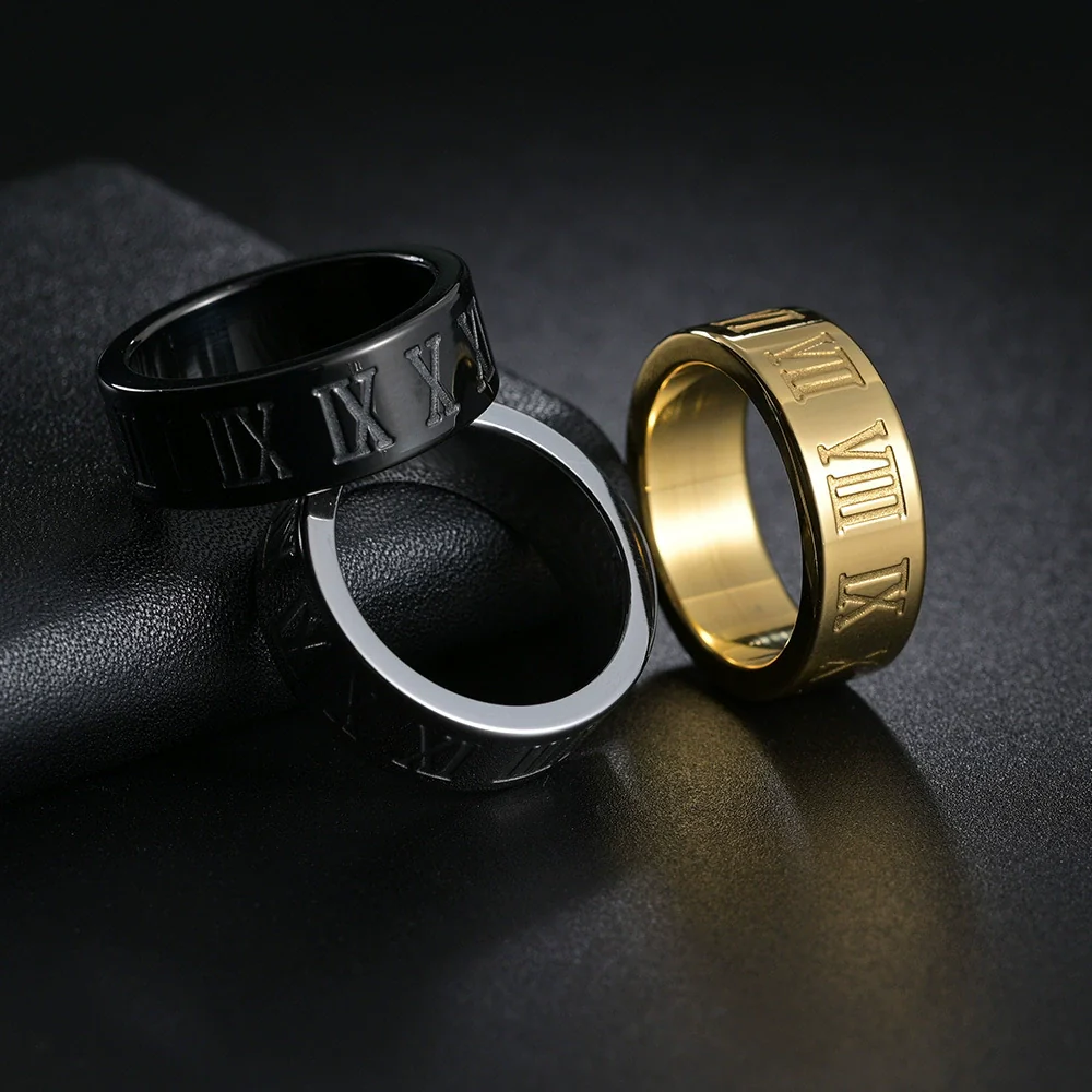 Wholesale Jewelry Titanium Steel Ring With Letters Numbers Text Pattern Vacuum Plating - Image 3