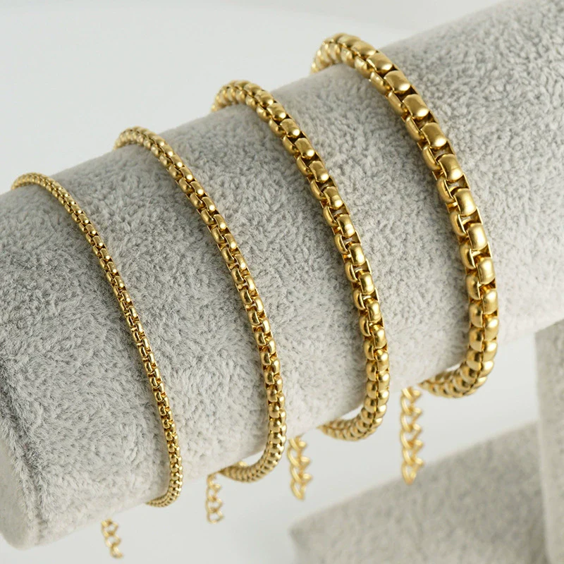 Wholesale Jewelry 316L Stainless Steel Square Geometric Electroplated Chain Bracelet For Unisex - Image 2