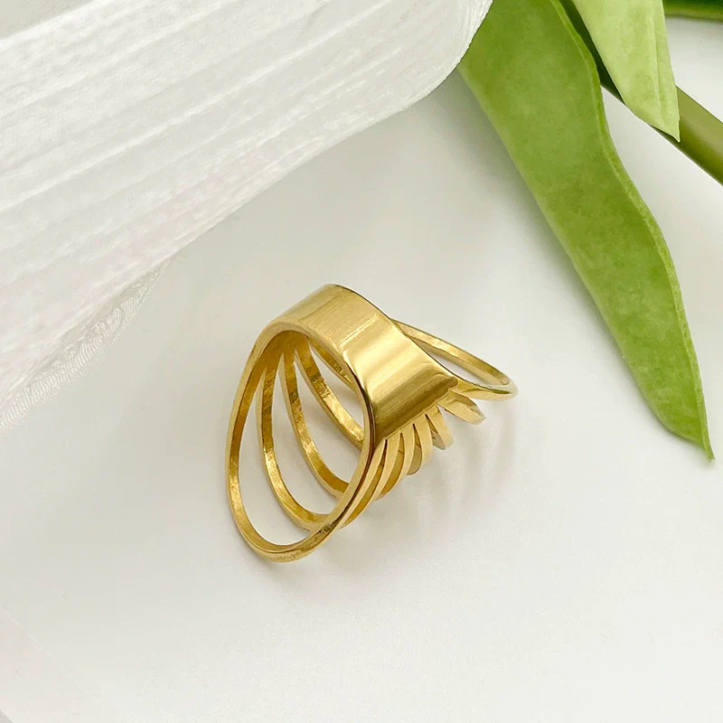 Wholesale Jewelry Titanium Steel Stainless Steel Geometric Multi Layer Line Cross Ring Electroplated Unisex Women's - Image 2