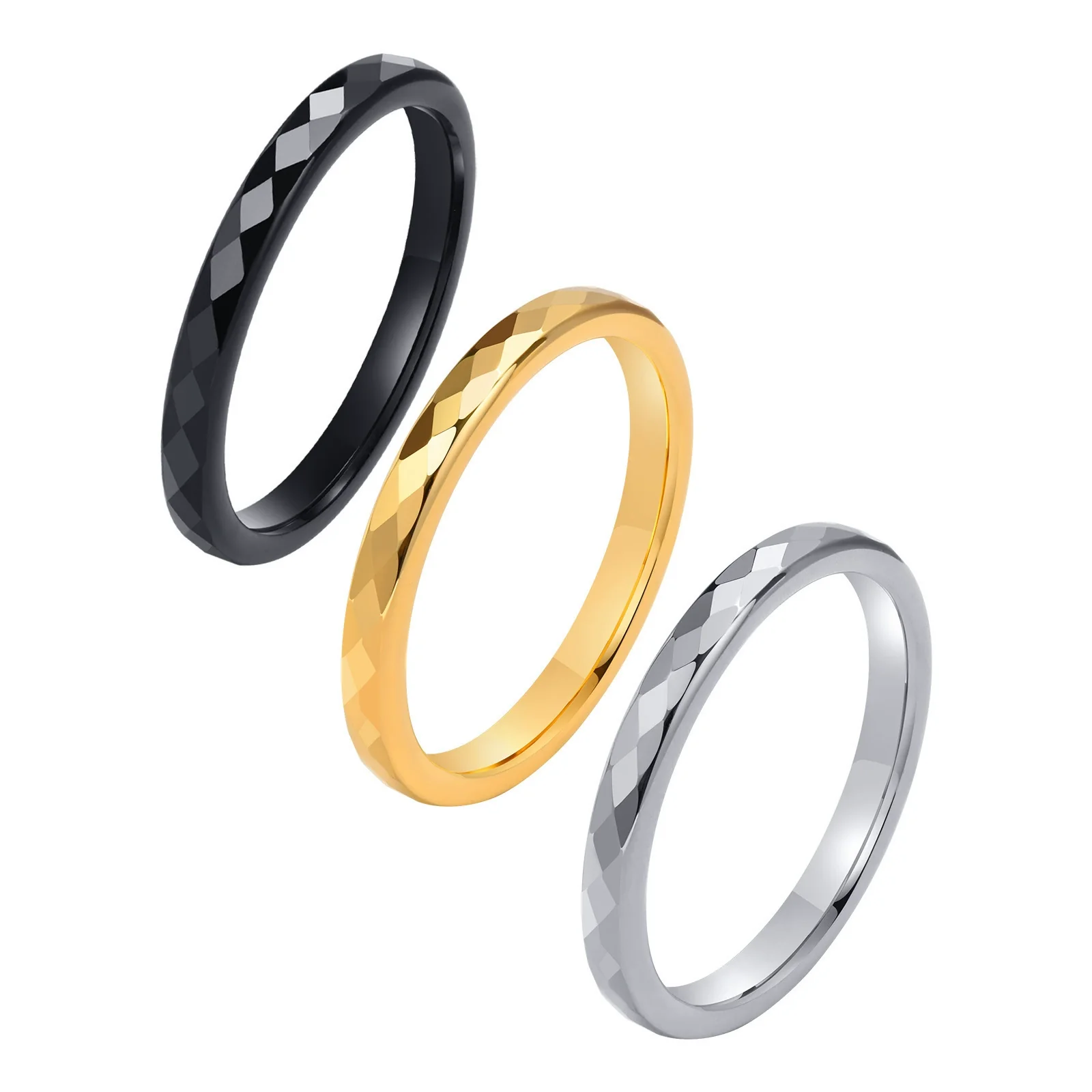 Wholesale Jewelry Tungsten Steel Geometric Polygon Couple Ring With Flower Cut And Polishing - Image 2