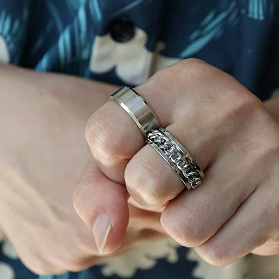 Wholesale Jewelry Ushaped Titanium Steel Chain Ring Brushed Sand Matte Electroplated For Unisex - Image 4