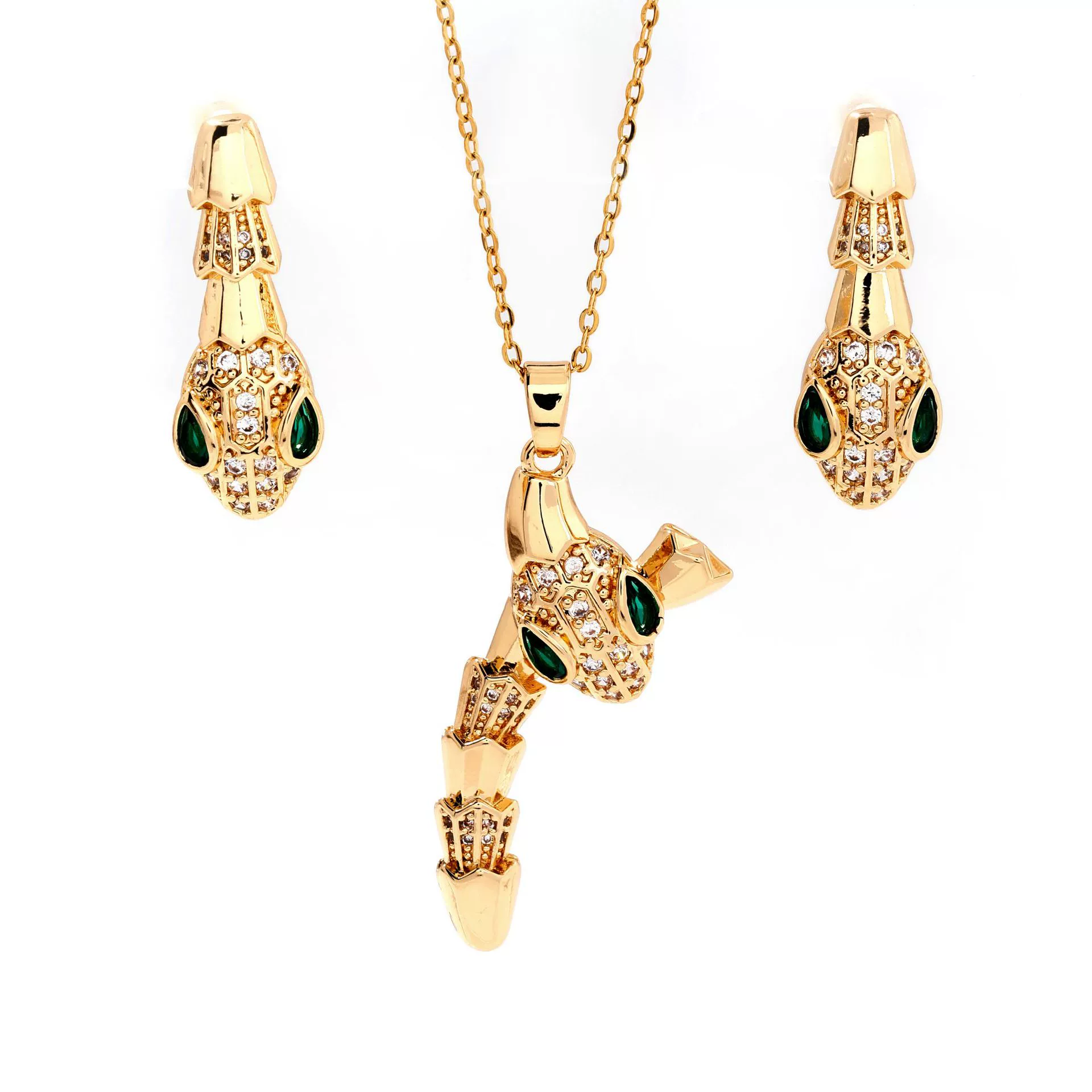 Wholesale Jewelry Vintage Animals Snake Copper Zircon Micro Inlay Pendant Necklace Earrings Suit With Electroplating - Image 5