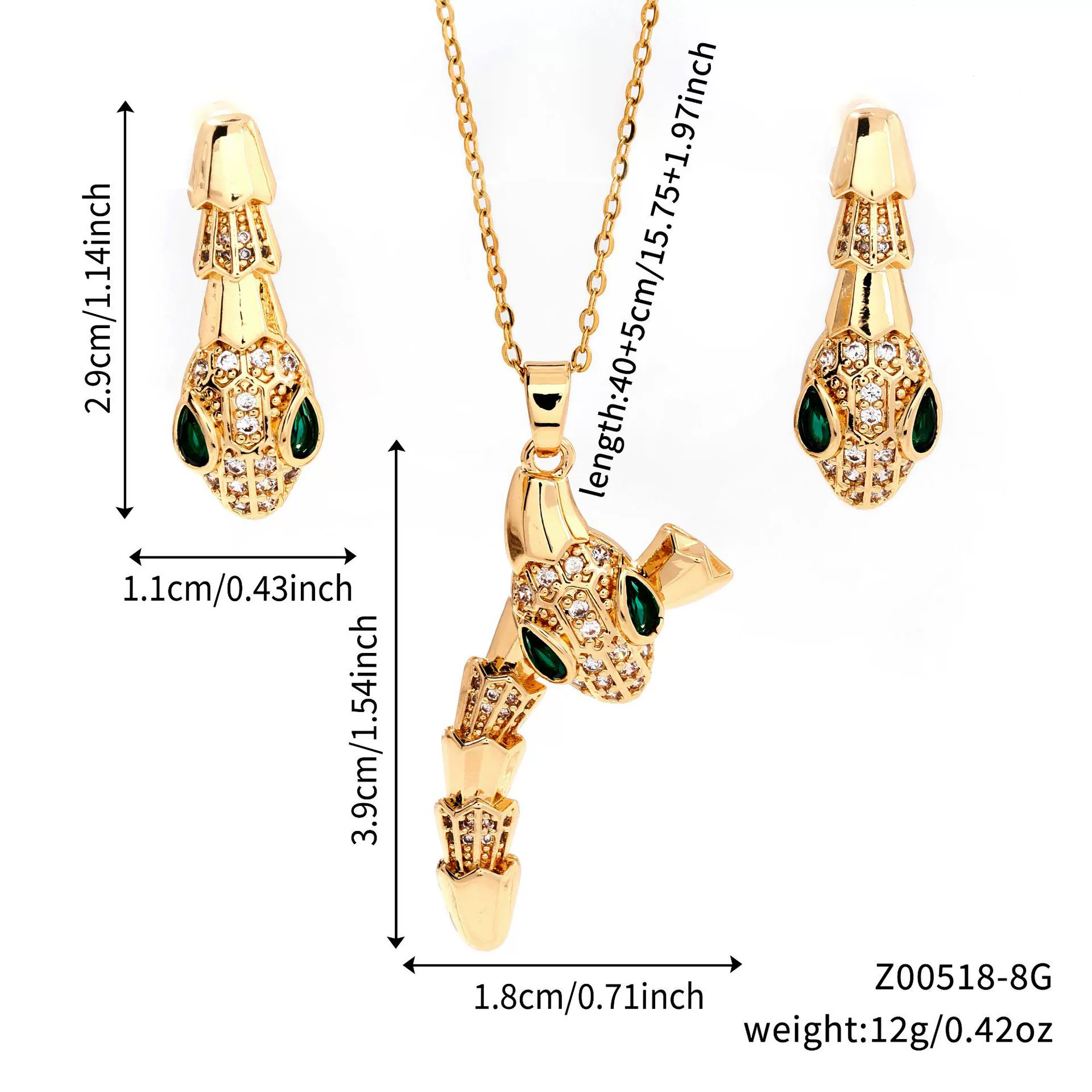 Wholesale Jewelry Vintage Animals Snake Copper Zircon Micro Inlay Pendant Necklace Earrings Suit With Electroplating - Image 6