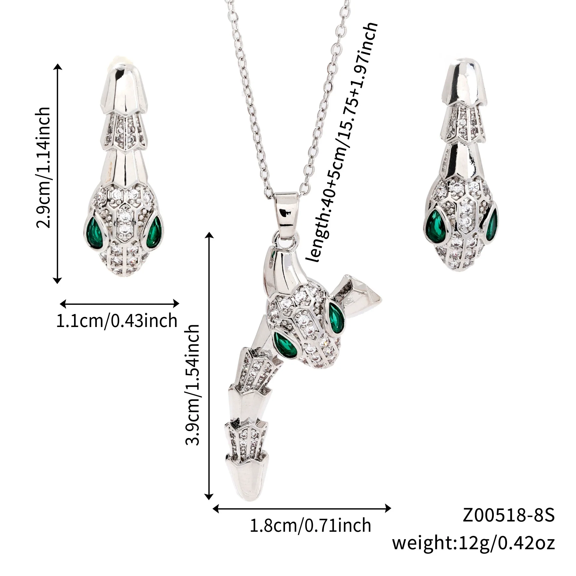 Wholesale Jewelry Vintage Animals Snake Copper Zircon Micro Inlay Pendant Necklace Earrings Suit With Electroplating - Image 7