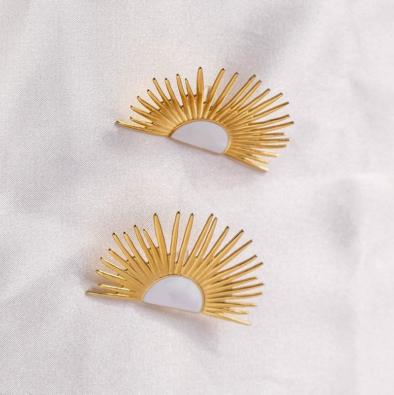 Wholesale Jewelry Vintage Style Geometric Stainless Steel Fanshaped Open Ring Earrings With Electroplating - Image 2