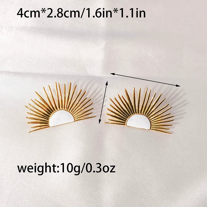 Wholesale Jewelry Vintage Style Geometric Stainless Steel Fanshaped Open Ring Earrings With Electroplating - Image 6
