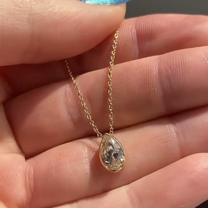 Wholesale Jewelry Water Drop Pear Shaped Zircon Copper Mixed Gem Inlay Ochain Pendant Necklace For Women - Image 3