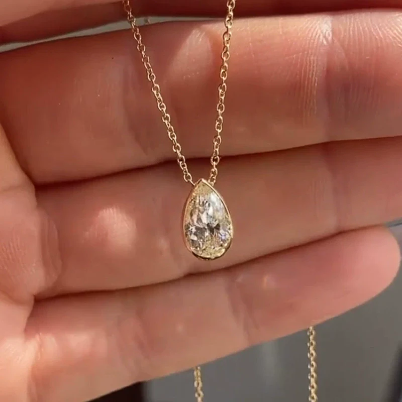 Wholesale Jewelry Water Drop Pear Shaped Zircon Copper Mixed Gem Inlay Ochain Pendant Necklace For Women - Image 4