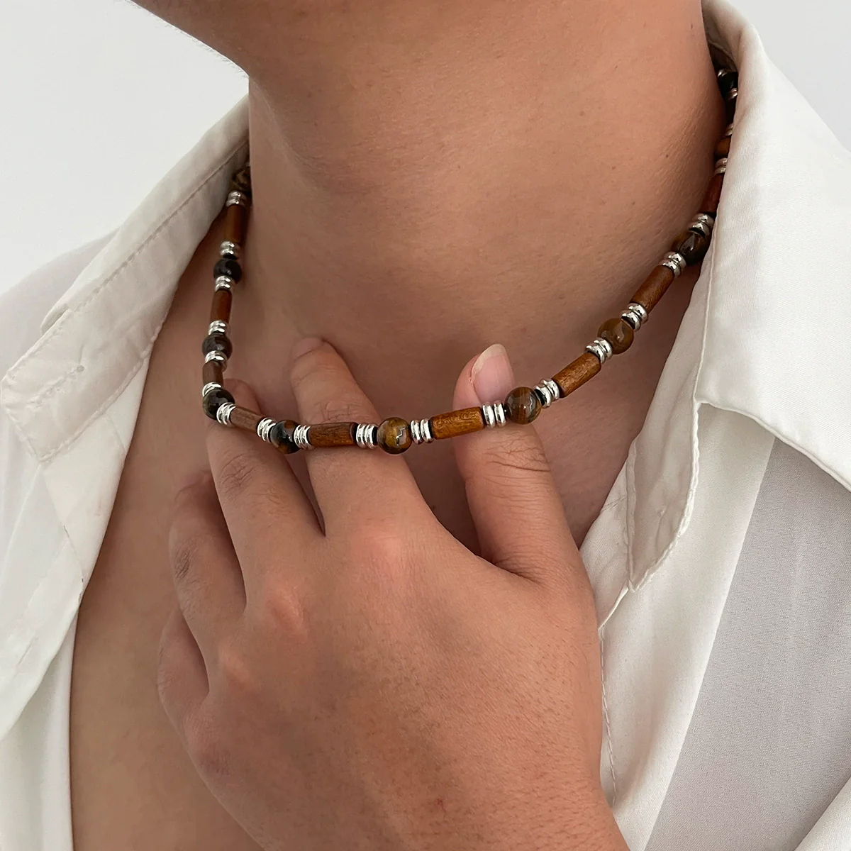 Wholesale Jewelry Wooden Beaded Geometric Bamboo Chain Necklace Handmade Male Accessories - Image 2