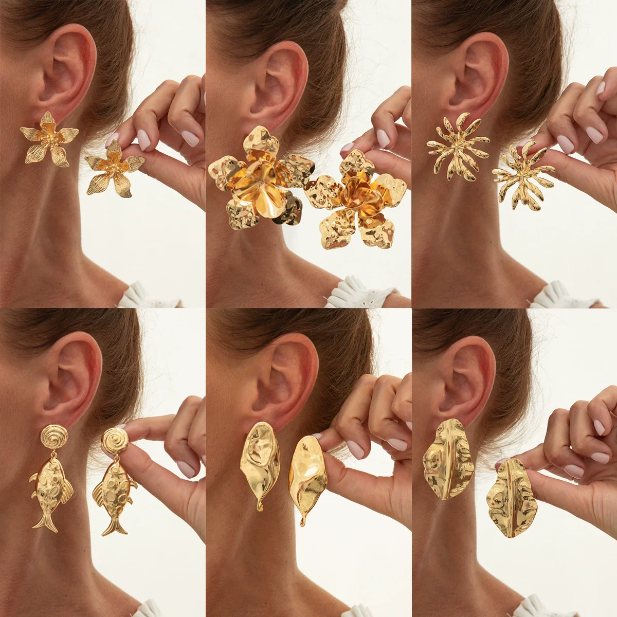 Wholesale Jewelry Zinc Alloy Geometric Metal Leaf Earrings With Electroplating And Ins Style