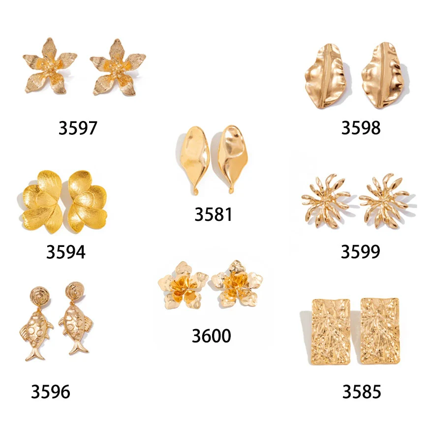 Wholesale Jewelry Zinc Alloy Geometric Metal Leaf Earrings With Electroplating And Ins Style - Image 4