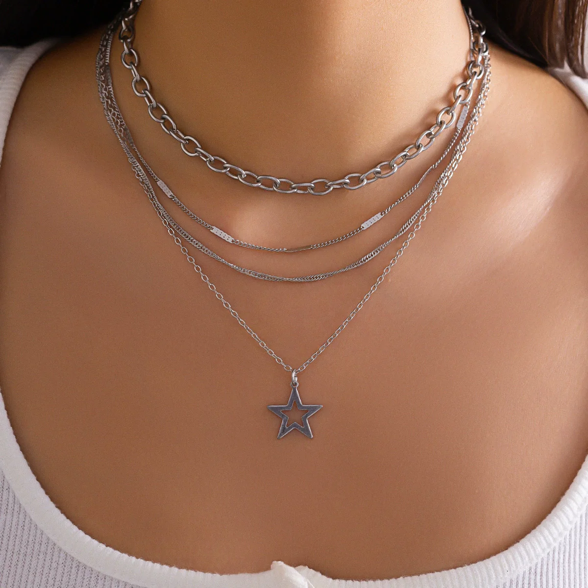 Wholesale Jewelry Zinc Alloy Star Geometric Electroplated Necklace For Women - Image 10