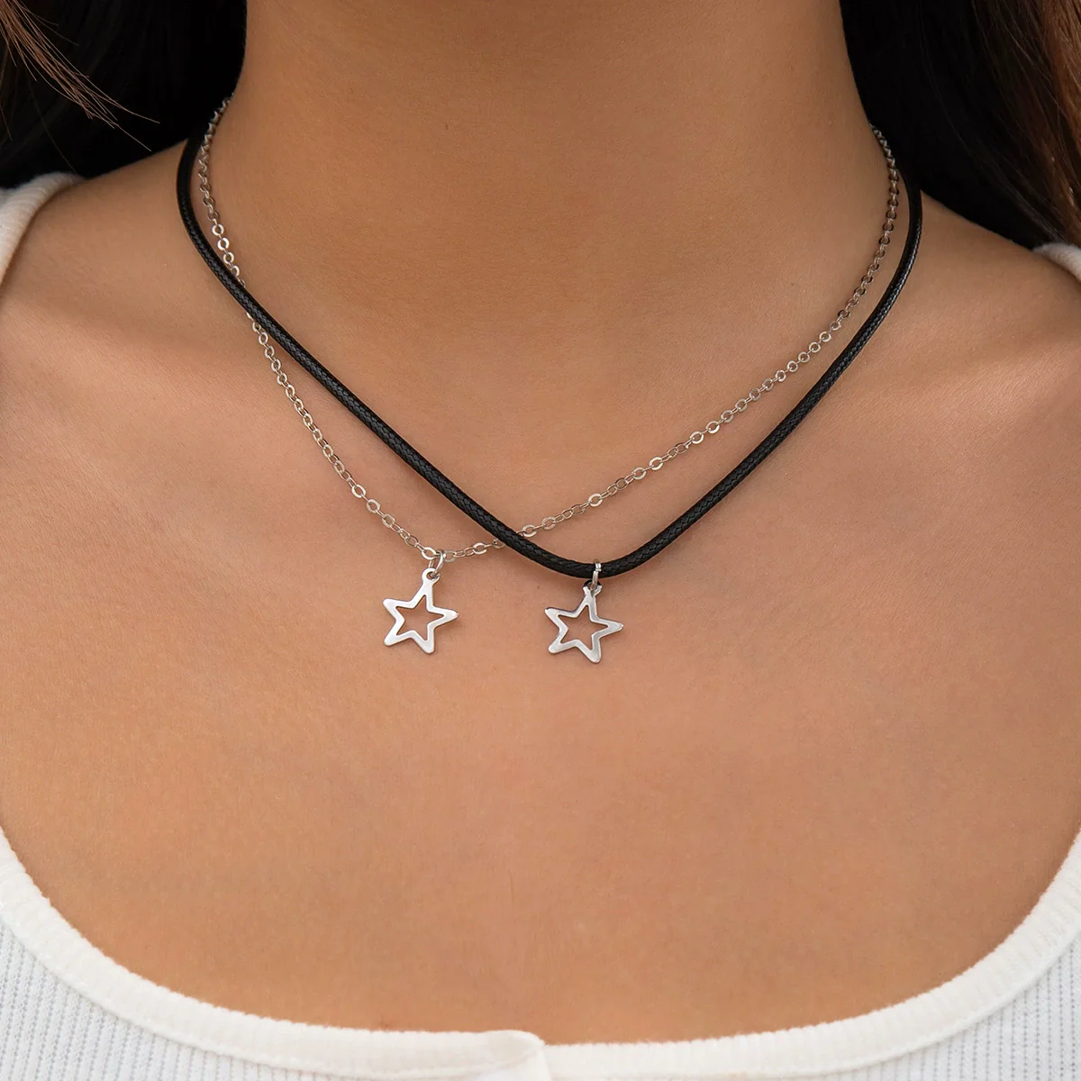 Wholesale Jewelry Zinc Alloy Star Geometric Electroplated Necklace For Women - Image 2