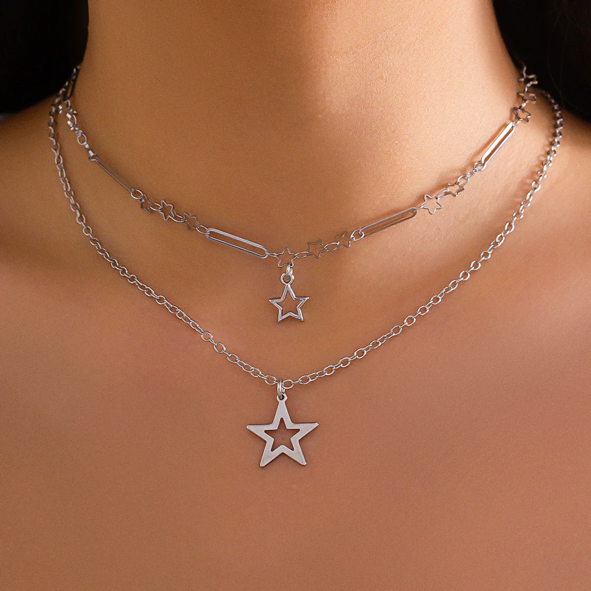 Wholesale Jewelry Zinc Alloy Star Geometric Electroplated Necklace For Women - Image 9