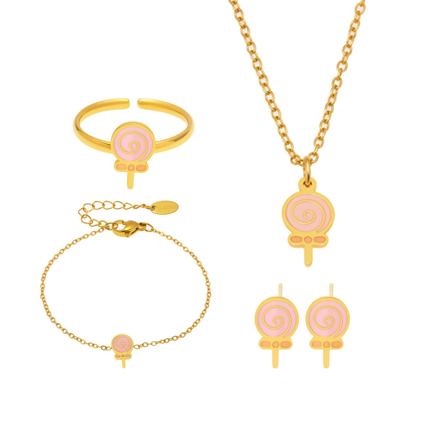 Wholesale Kids' Jewelry Ferris Wheel And Lollipop Design Stainless Steel Enamel Glaze And Titanium Steel Electroplated Necklace Bracelet Ring Earrings - Image 5