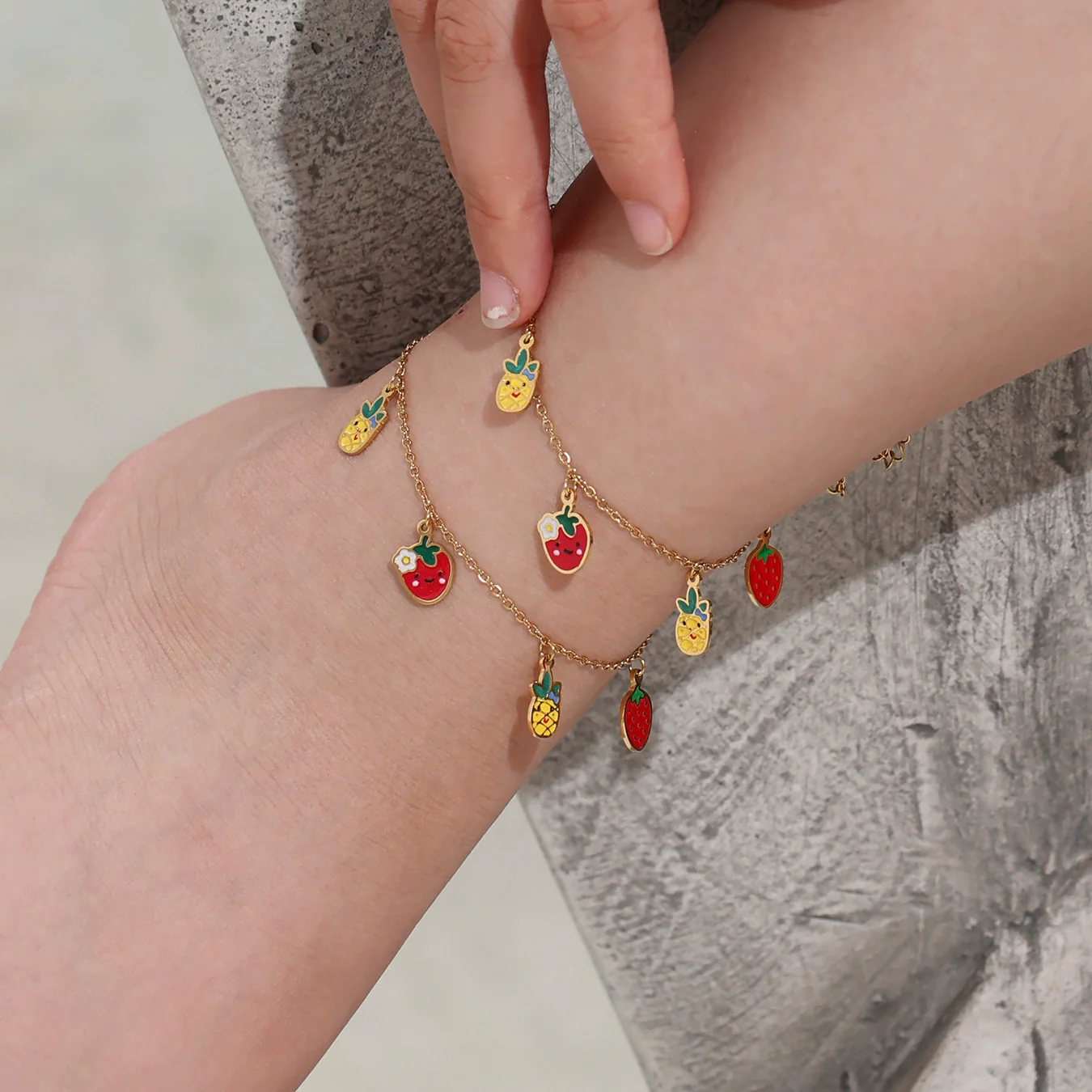 Wholesale Kids Jewelry Set Ferris Wheel Fruit Shape Kitty Animation Protagonist Stainless Steel Titanium Steel 18K Gold Plated Necklace Bracelet - Image 3