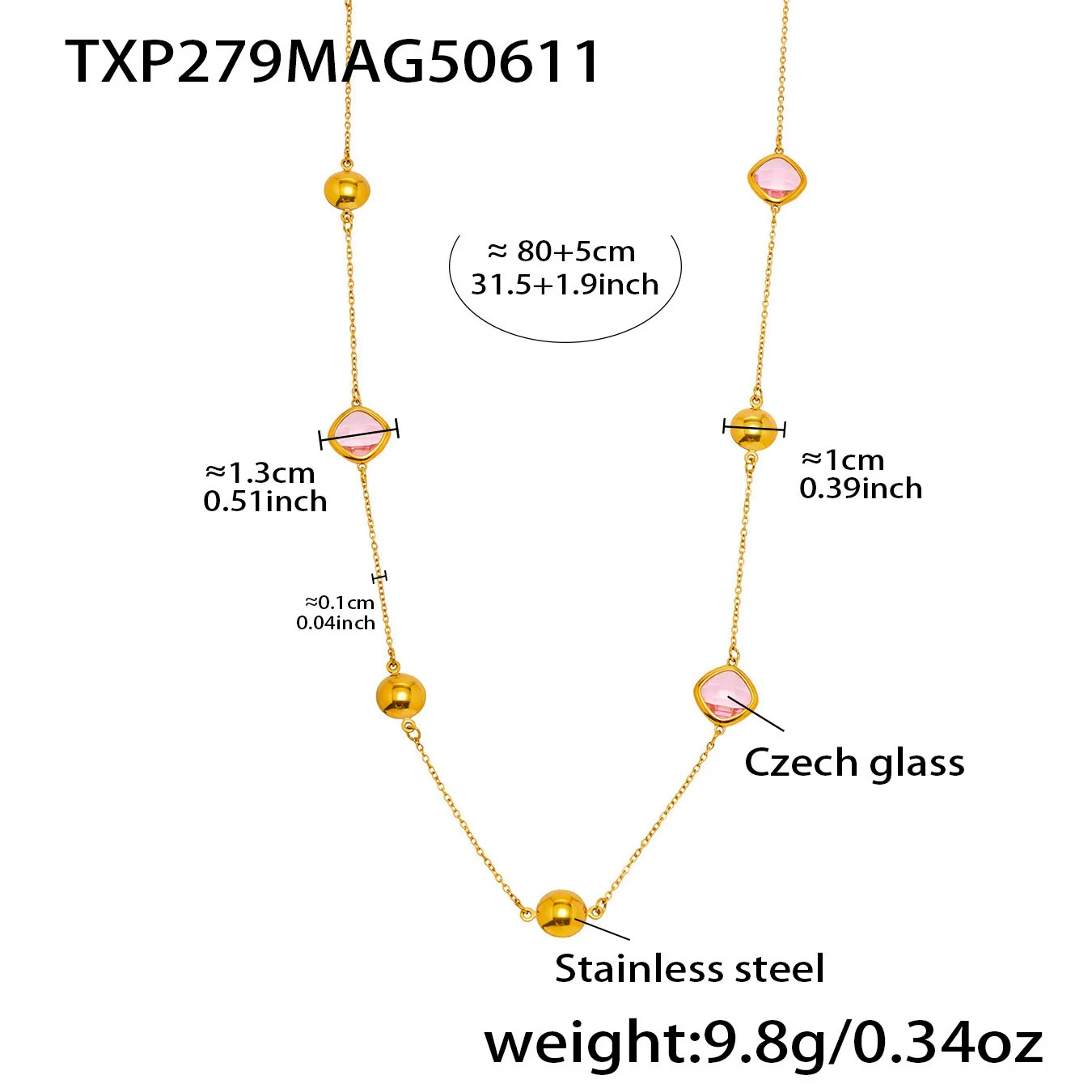 Wholesale Ladies Geometric Ferris Wheel Stainless Steel And Czech Glass Real Gold Plated Long Necklace - Image 10