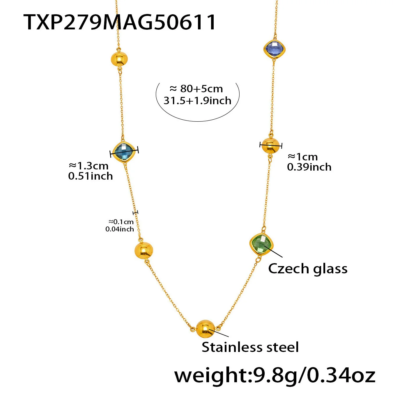 Wholesale Ladies Geometric Ferris Wheel Stainless Steel And Czech Glass Real Gold Plated Long Necklace - Image 11