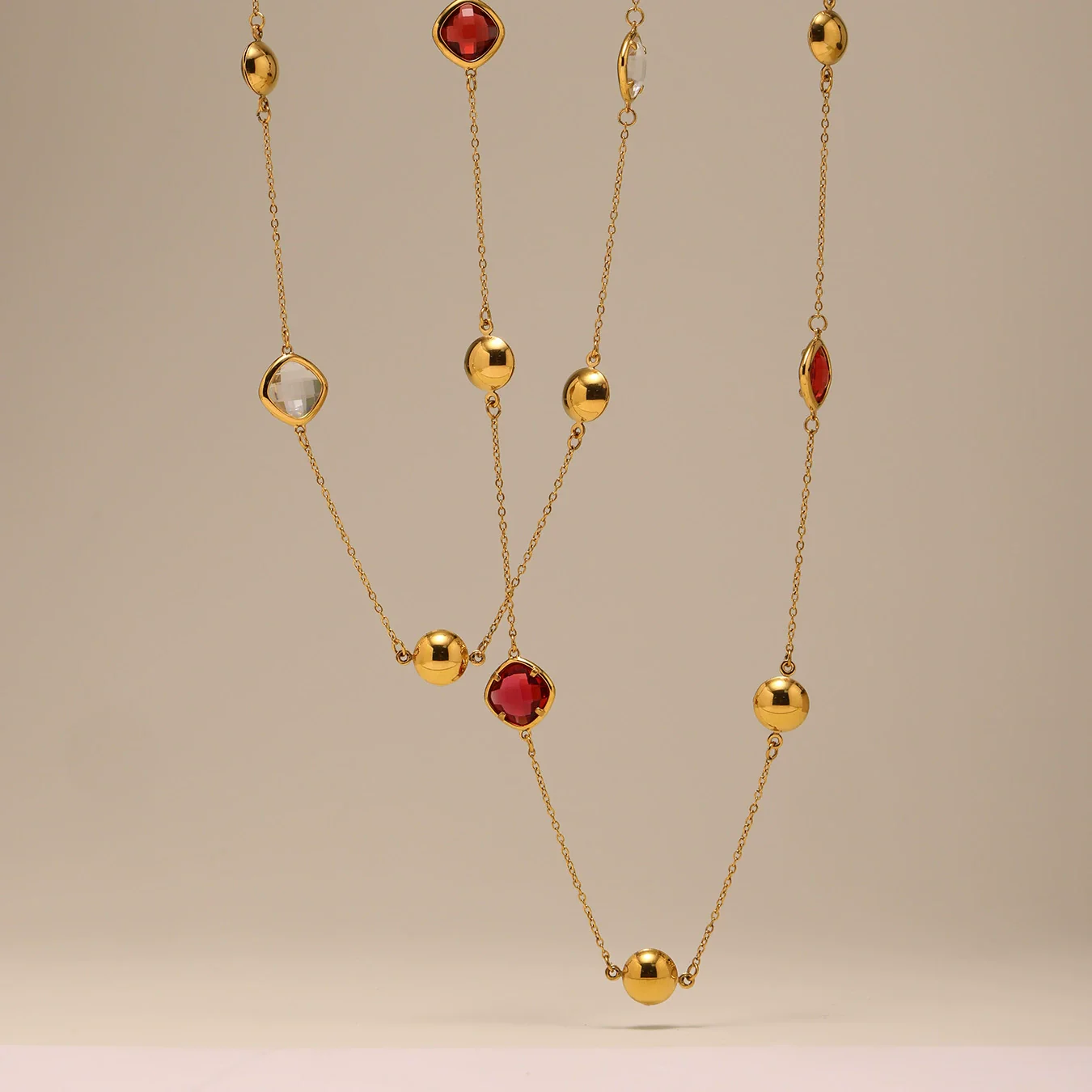Wholesale Ladies Geometric Ferris Wheel Stainless Steel And Czech Glass Real Gold Plated Long Necklace - Image 3