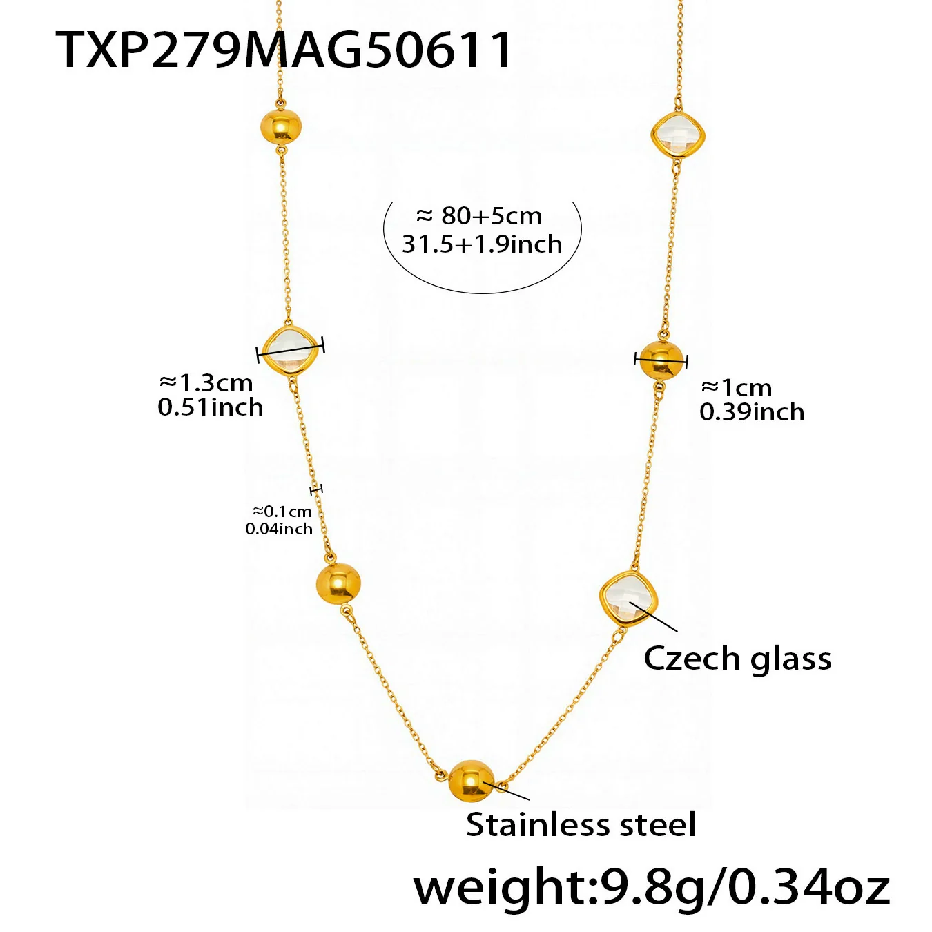 Wholesale Ladies Geometric Ferris Wheel Stainless Steel And Czech Glass Real Gold Plated Long Necklace - Image 6