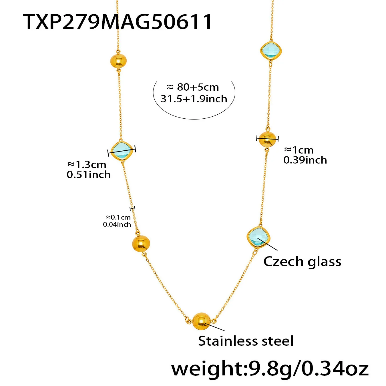 Wholesale Ladies Geometric Ferris Wheel Stainless Steel And Czech Glass Real Gold Plated Long Necklace - Image 9