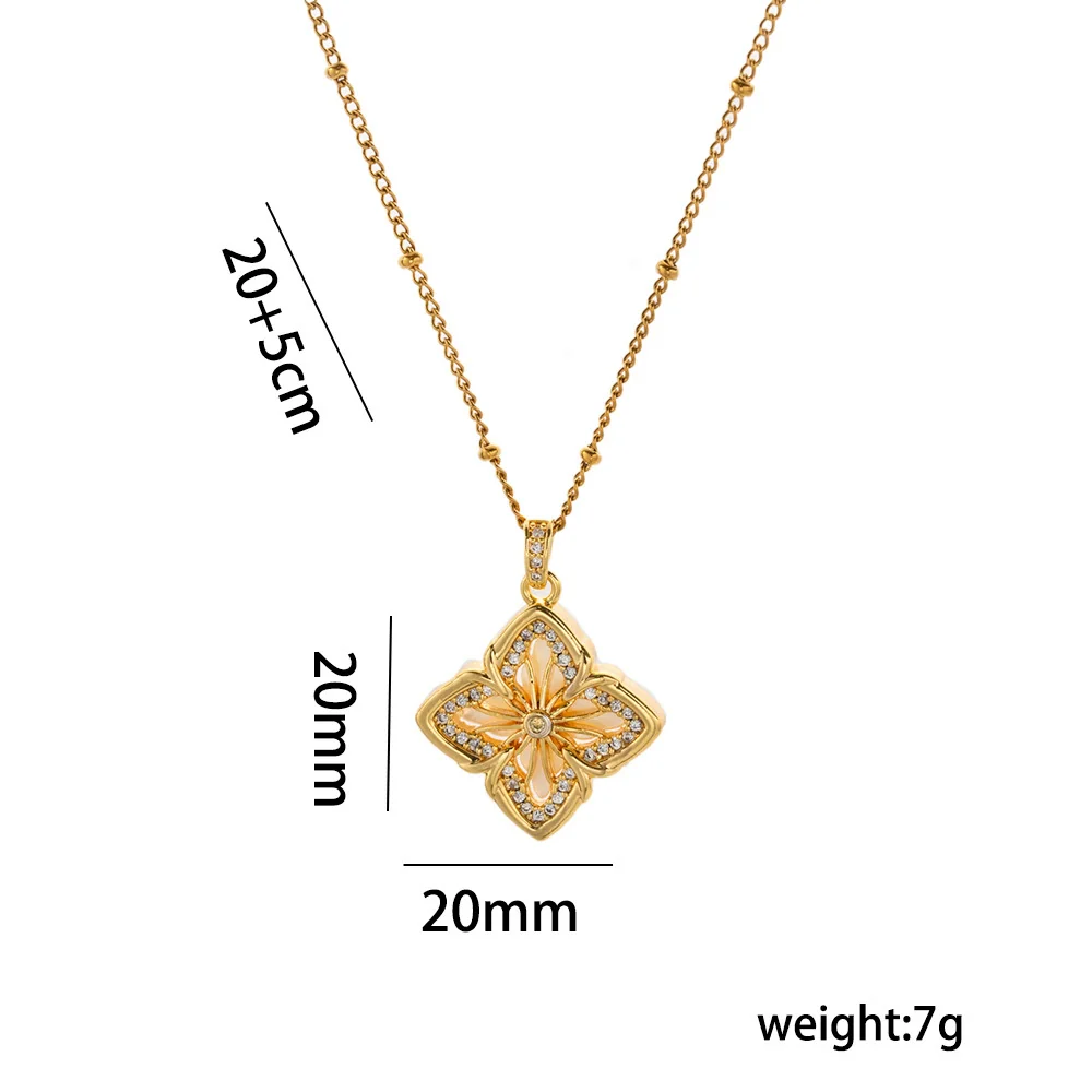 Wholesale Ladies' Geometric Floral Rhombus Pendant Necklace With 18K Gold Plated Copper And Zircon Inlay On Titanium Steel Flash Ochain - Image 5