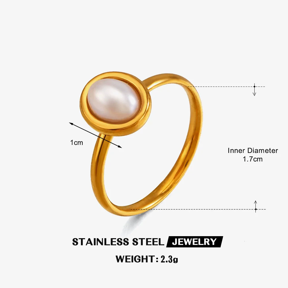 Wholesale Ladies Geometric Oval Stainless Steel Ring With Imitation Pearl Inlay And Electroplating - Image 6