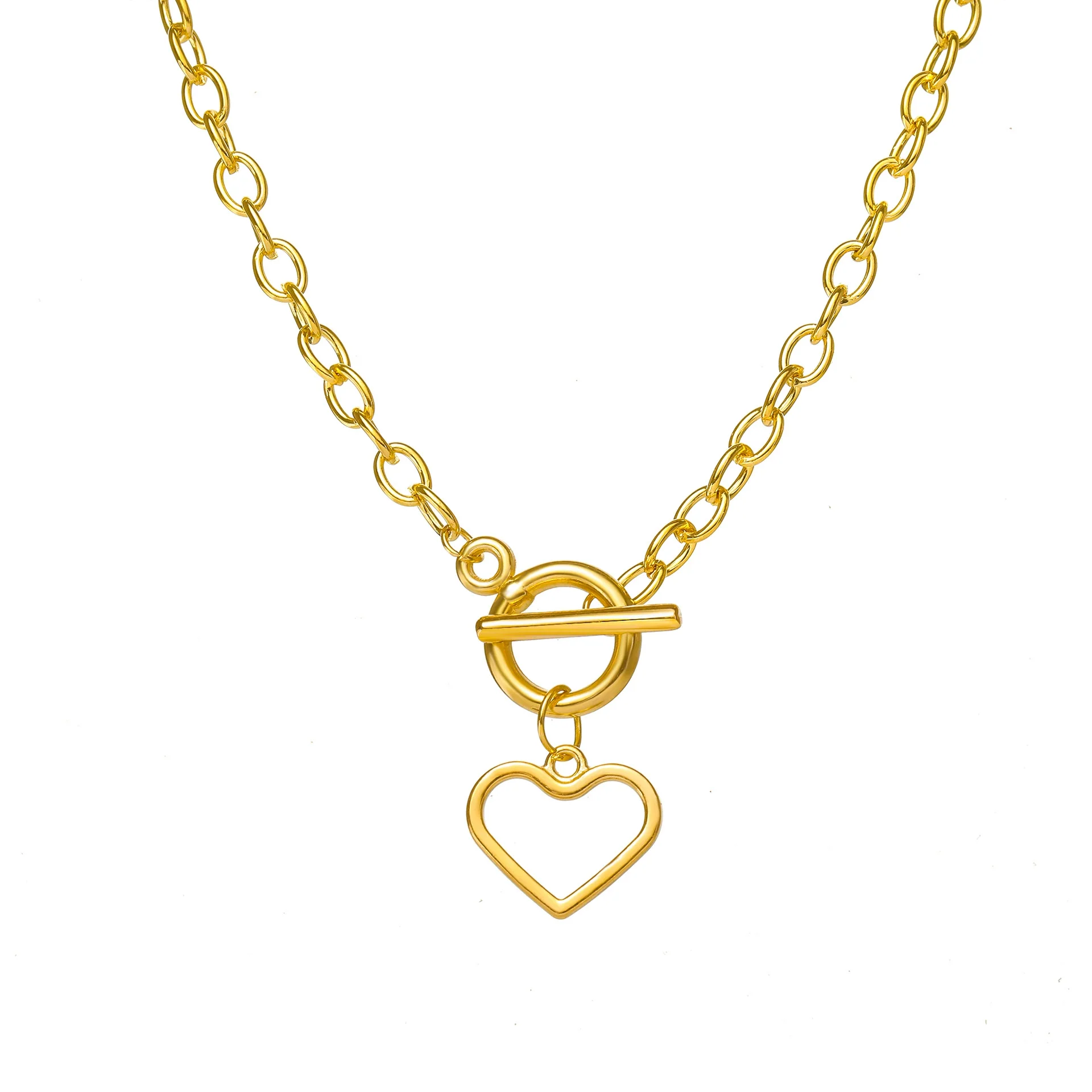 Wholesale Ladies Jewelry Alloy Heart Geometric Clavicle Chain With Electroplating Design