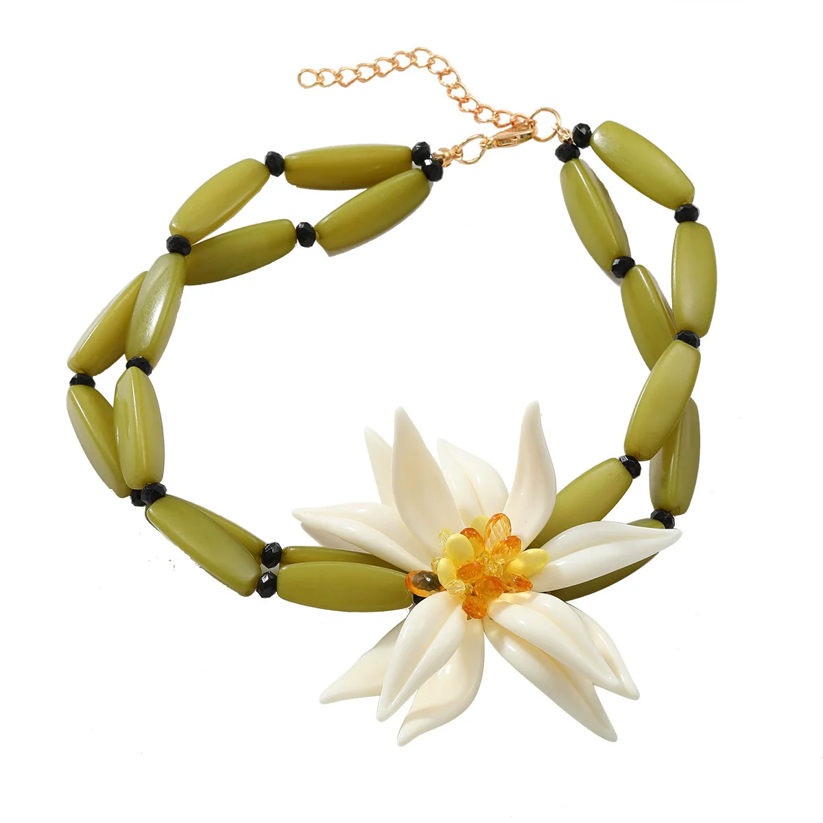 Wholesale Ladies Jewelry Set With Exaggerated Flower Acrylic Earrings Necklace Bracelet In Geometric Style And Bamboo Chain - Image 5