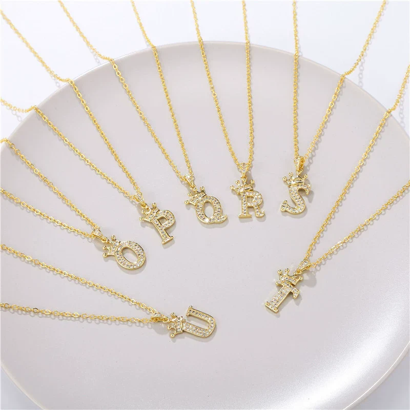 Wholesale Ladies Necklace Copper Inlaid Zircon Alloy Pendant With English Letter Microinlay Style - Image 2