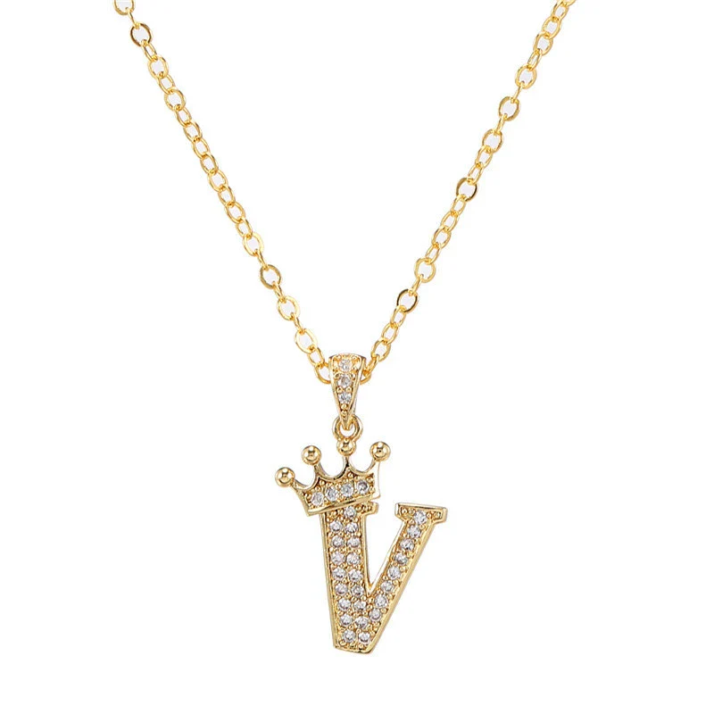 Wholesale Ladies Necklace Copper Inlaid Zircon Alloy Pendant With English Letter Microinlay Style - Image 27