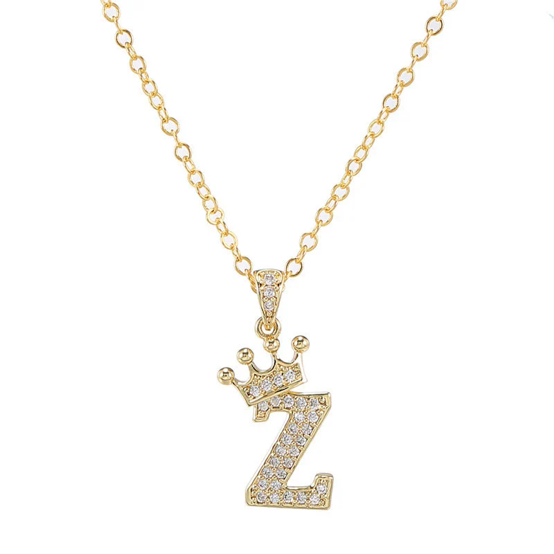 Wholesale Ladies Necklace Copper Inlaid Zircon Alloy Pendant With English Letter Microinlay Style - Image 31