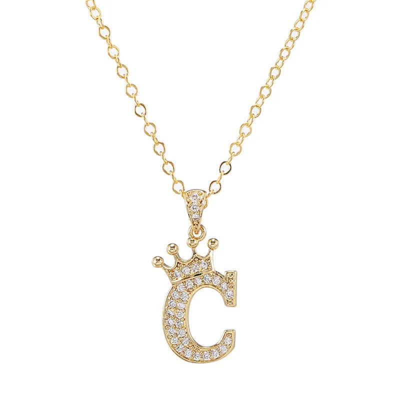 Wholesale Ladies Necklace Copper Inlaid Zircon Alloy Pendant With English Letter Microinlay Style - Image 8
