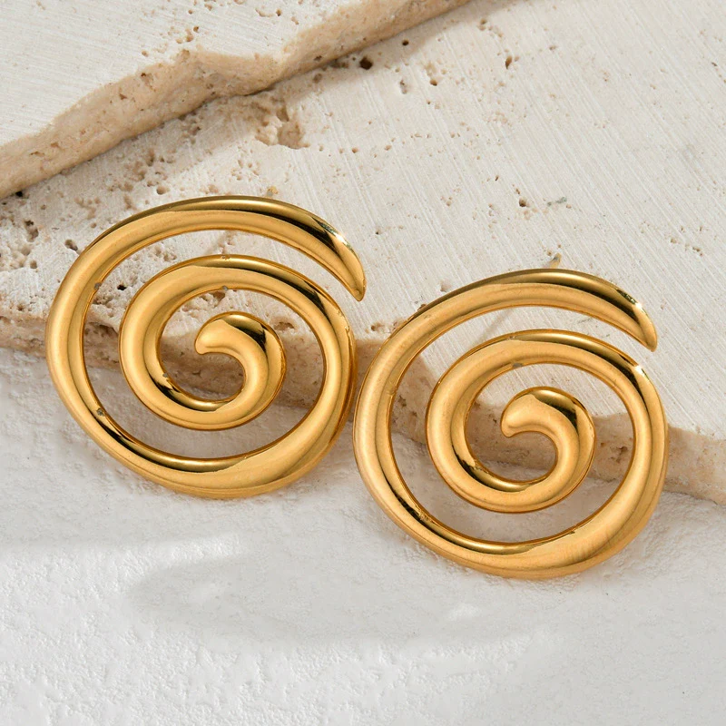 Wholesale Ladies Stainless Steel 18K Gold Electroplated Exaggerated Hollow Geometric Earrings - Image 3